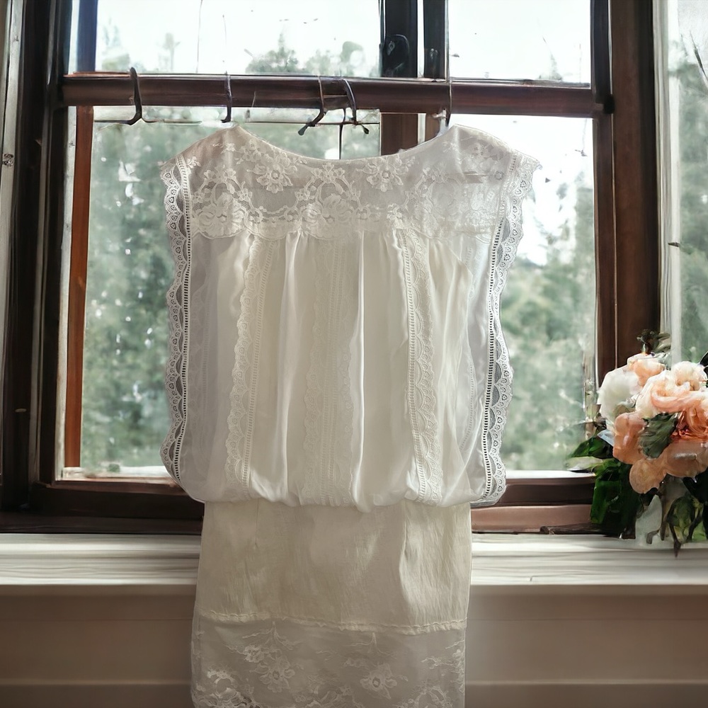 Vintage Jessica McClintock Short Ivory Dress  Size 12 ,Court House Wedding Dress